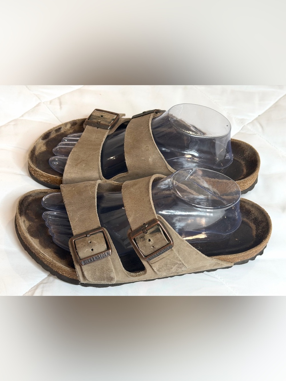 Birkenstock Arizona Taupe Leather Sandals Size 42 Men’s 9.5 Two Strap